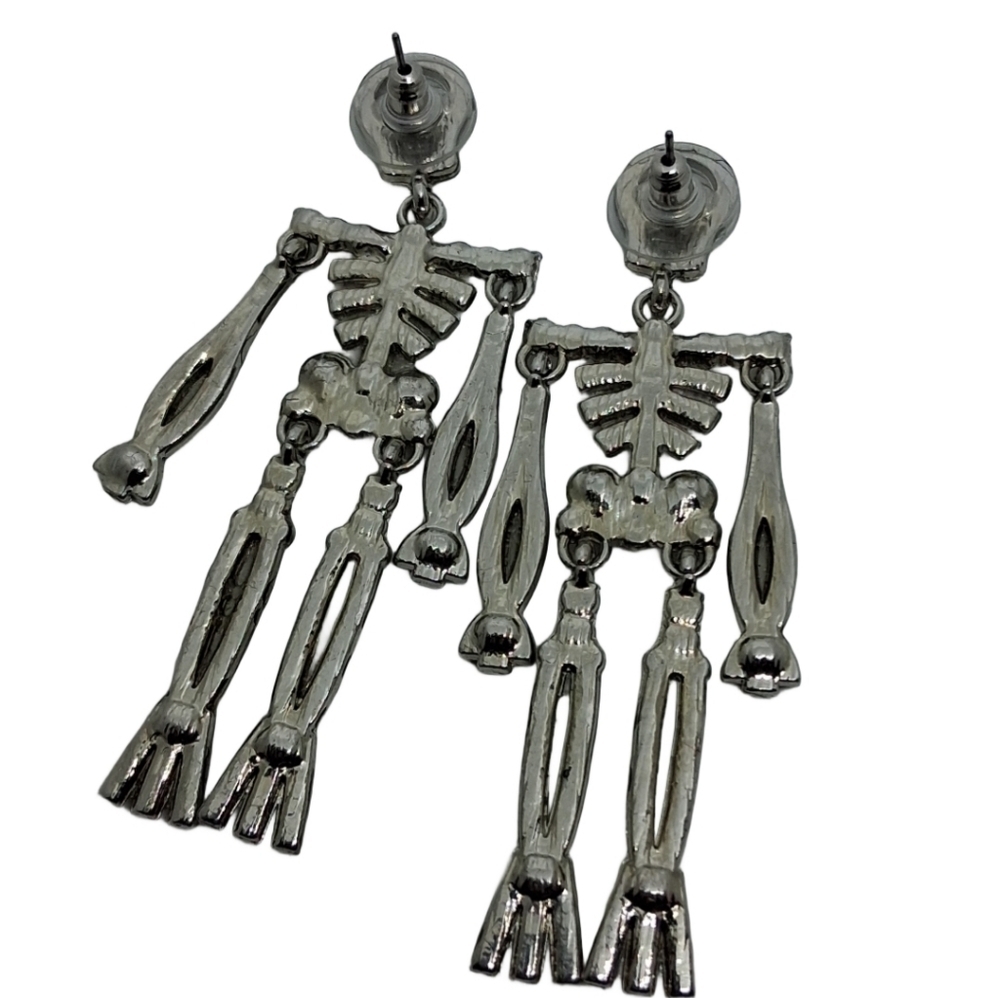Sparkly Skeleton Dangle Earrings | Rhinestone Halloween Statement Jewelry - Picture 5 of 5